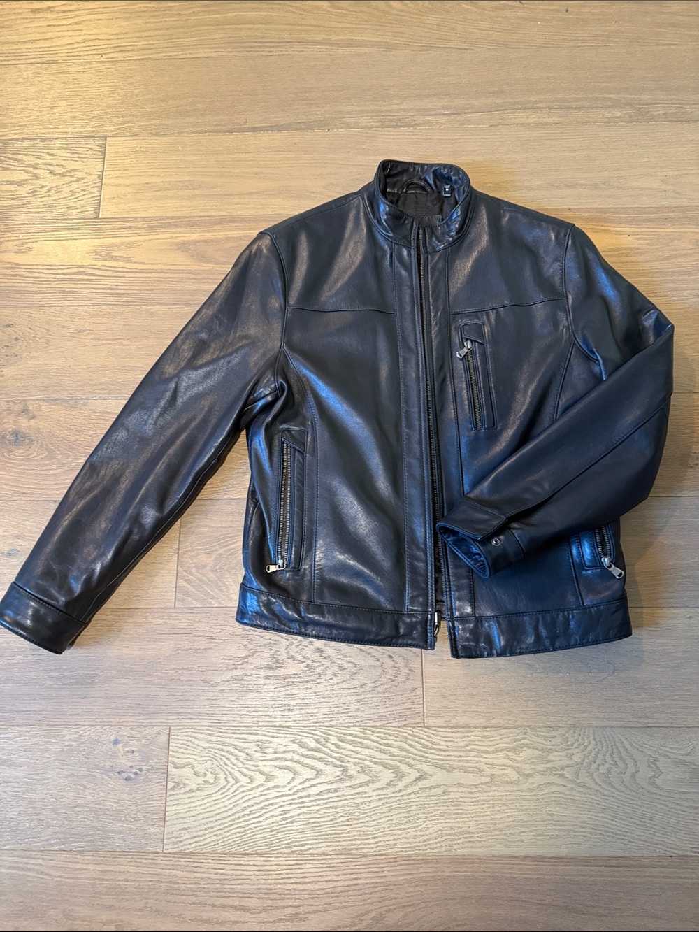 Murano Black Leather Bomber Jacket like new